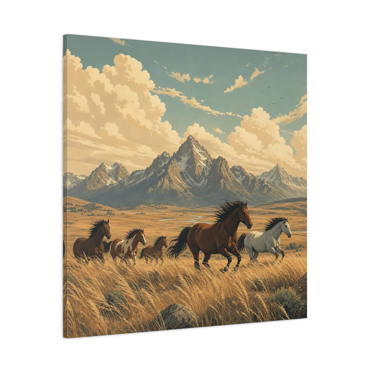 Side Mockup 1. Nature Wild Horses Wild Horses Landscape shown as stretched canvas wall art