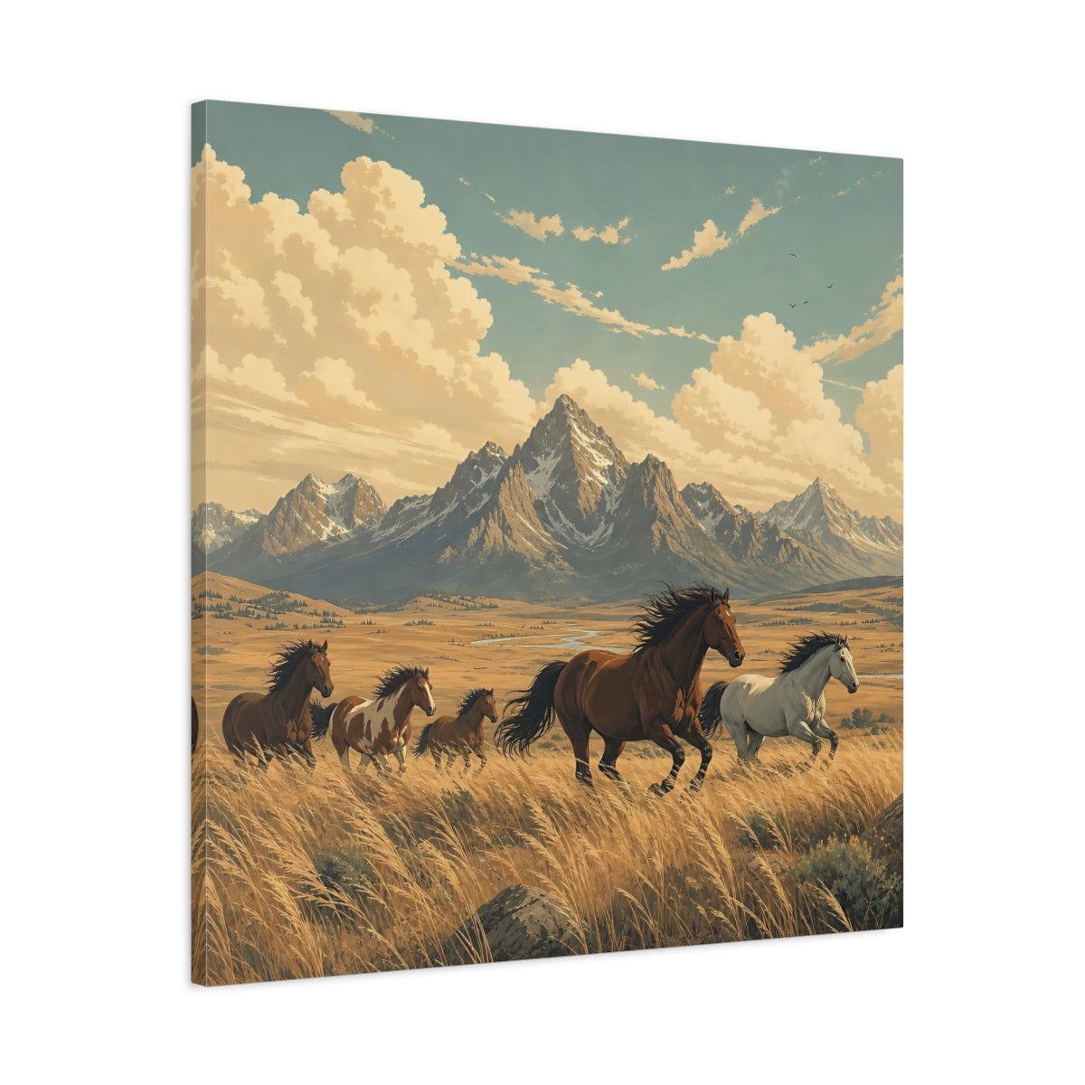Side Mockup 3. Nature Wild Horses Wild Horses Landscape shown as stretched canvas wall art