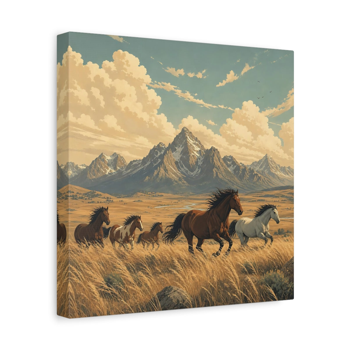 Side Mockup 8. Nature Wild Horses Wild Horses Landscape shown as stretched canvas wall art