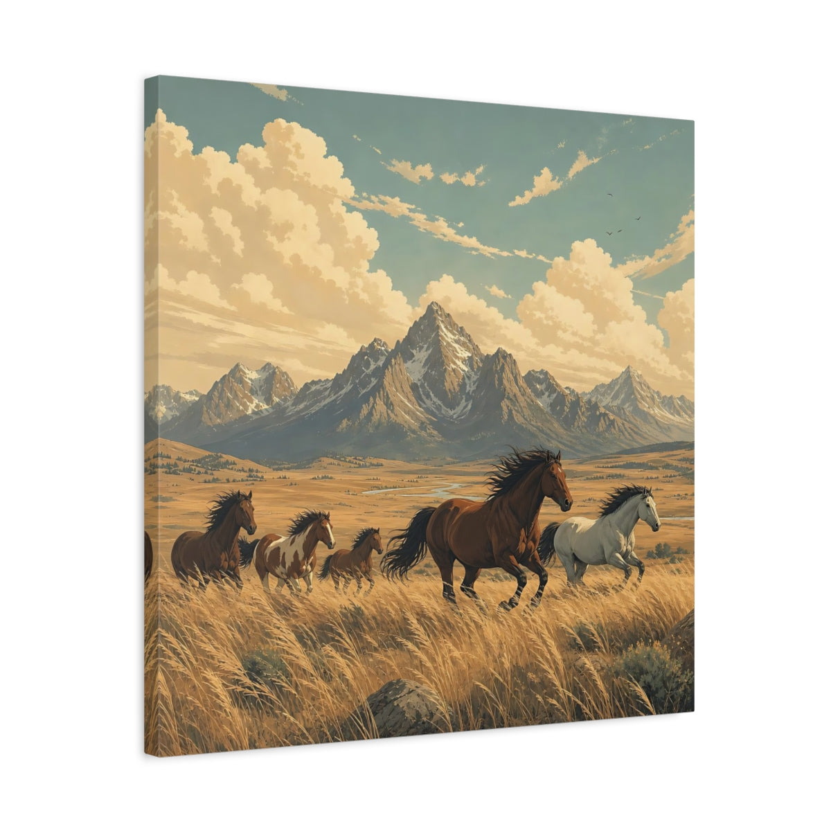 Side Mockup 4. Nature Wild Horses Wild Horses Landscape shown as stretched canvas wall art