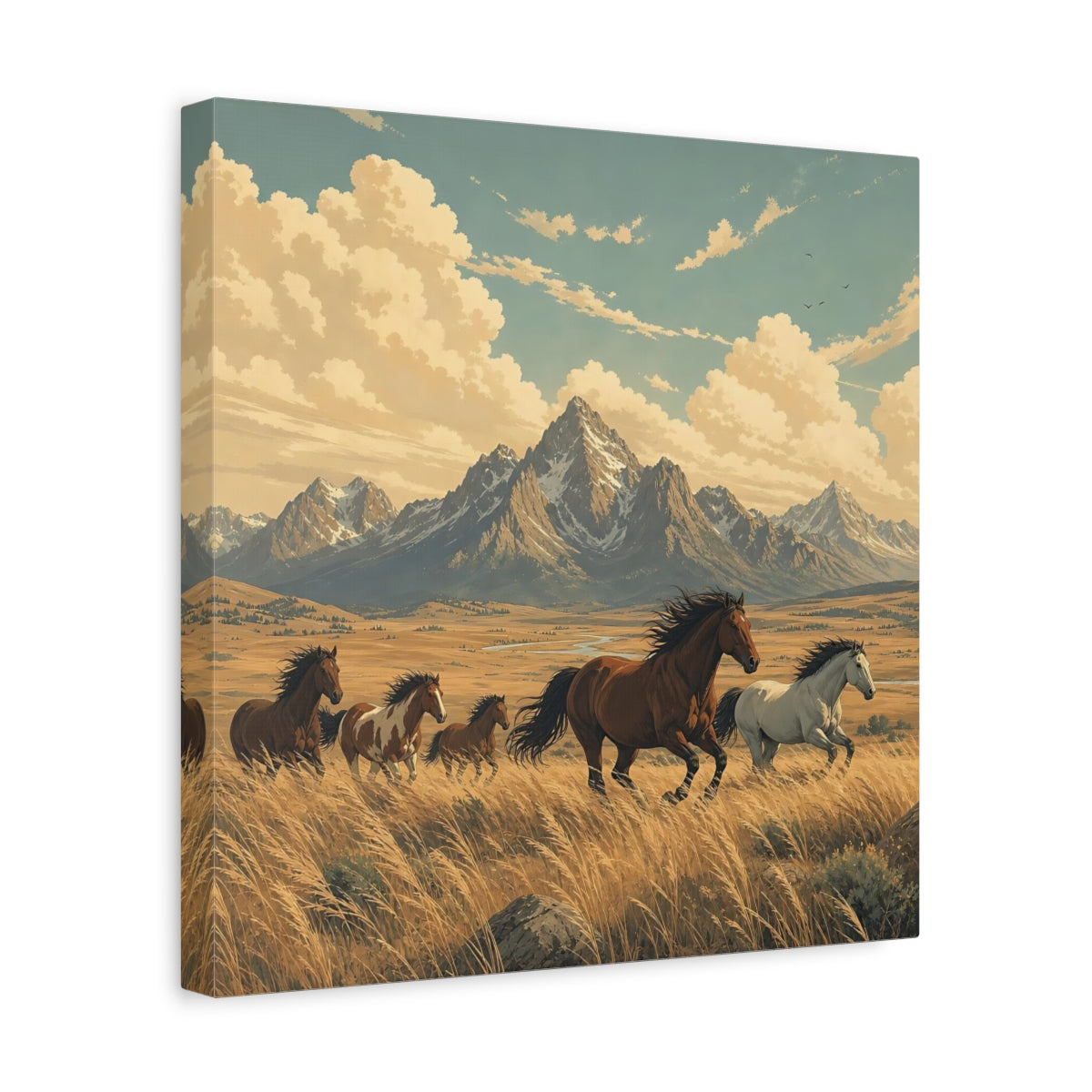Side Mockup 7. Nature Wild Horses Wild Horses Landscape shown as stretched canvas wall art
