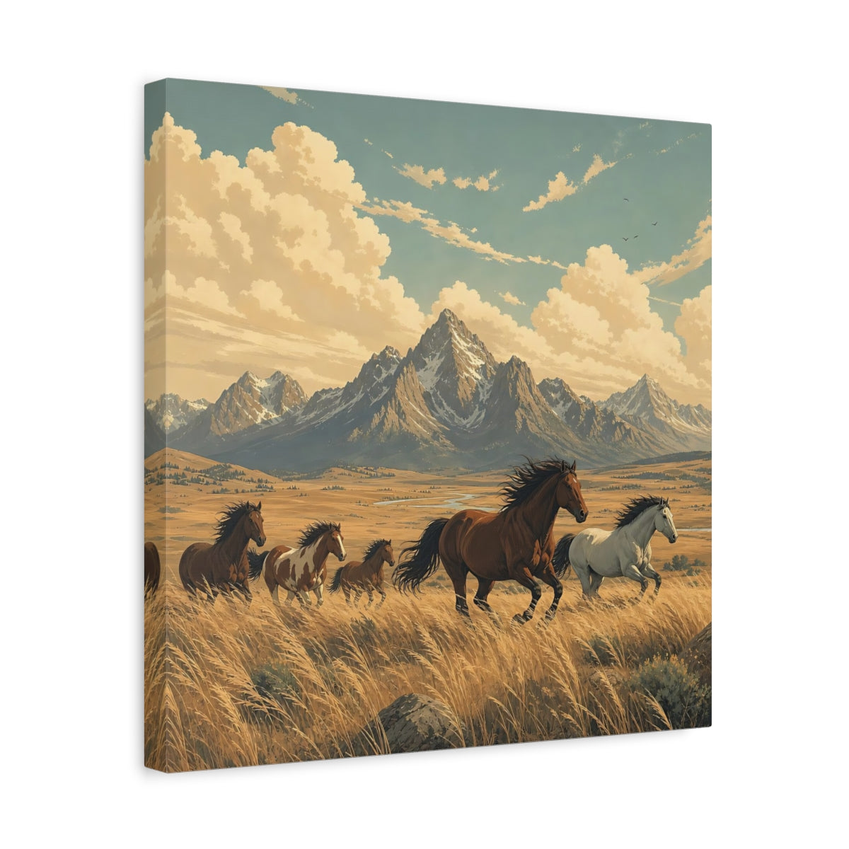 Side Mockup 6. Nature Wild Horses Wild Horses Landscape shown as stretched canvas wall art