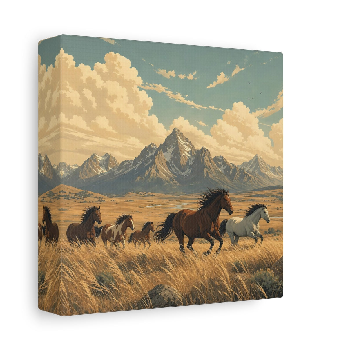 Side Mockup 2. Nature Wild Horses Wild Horses Landscape shown as stretched canvas wall art