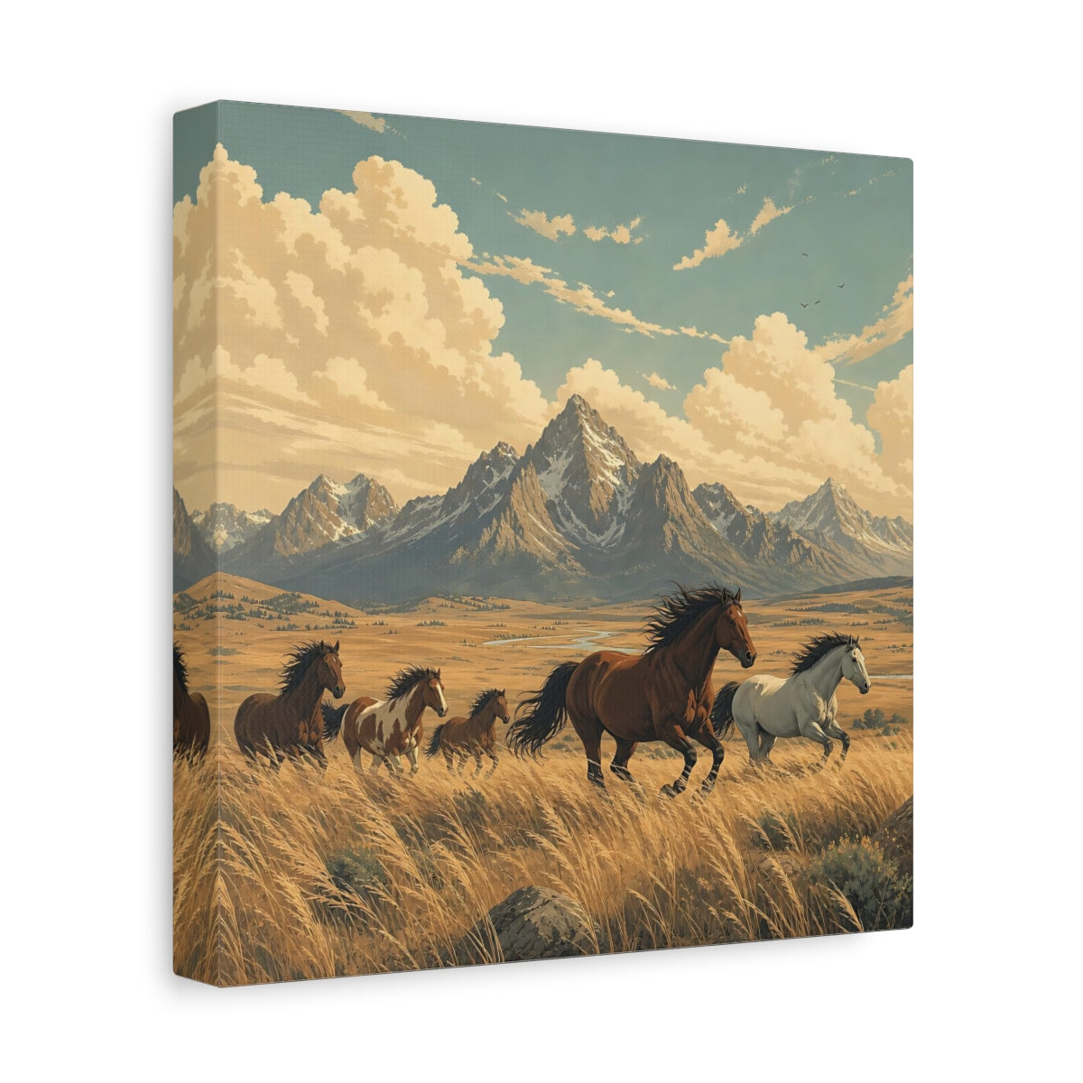 Side Mockup 9. Nature Wild Horses Wild Horses Landscape shown as stretched canvas wall art