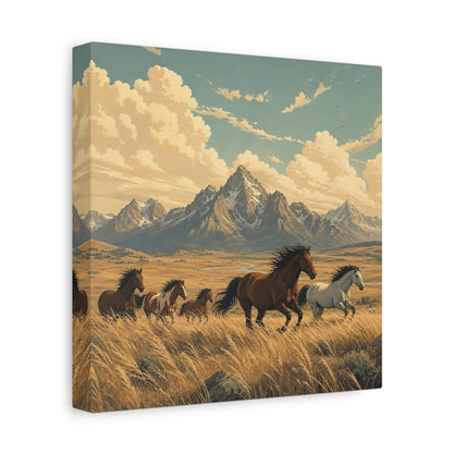 Side Mockup 9. Nature Wild Horses Wild Horses Landscape shown as stretched canvas wall art