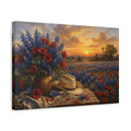Side Mockup 4. Nature Wildflower Bouquet Blue Red Landscape shown as stretched canvas wall art