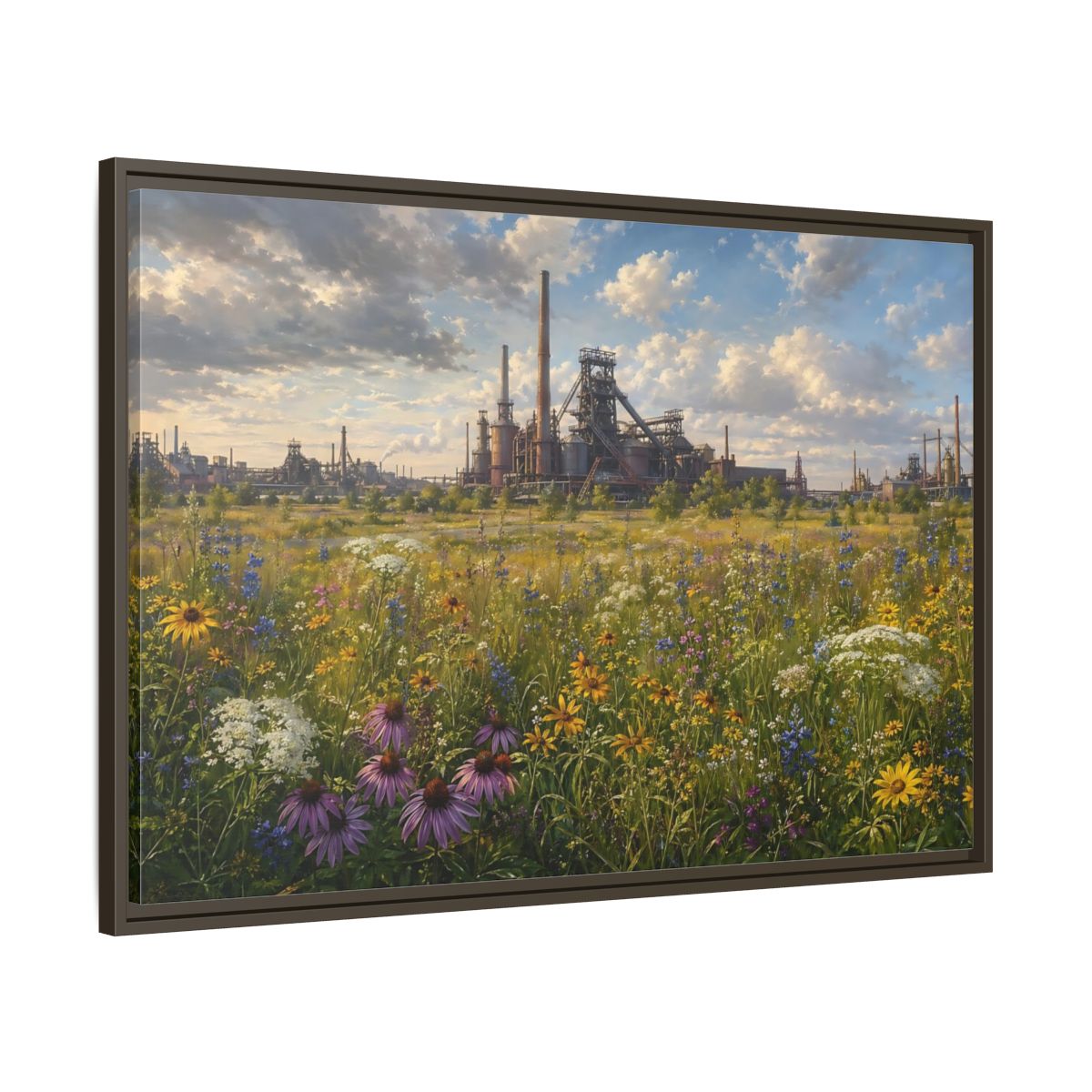 Main Mockup. Nature Wildflower Field Industrial Meadow Art shown as stretched canvas wall art