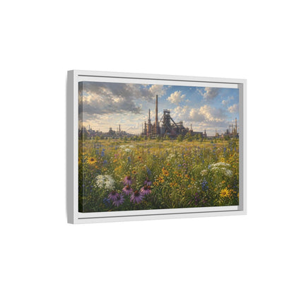 Side Mockup 4. Nature Wildflower Field Industrial Meadow Art shown as stretched canvas wall art