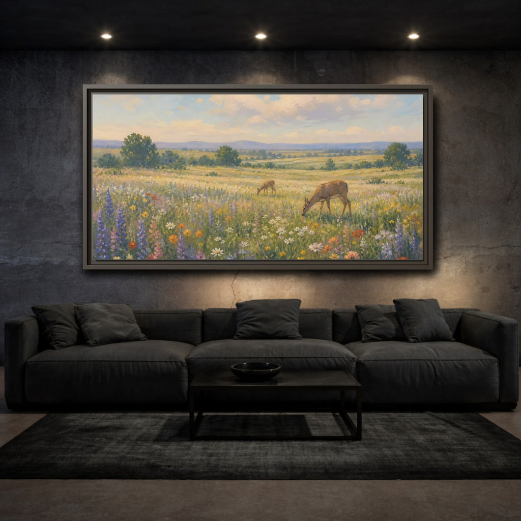 Mockup 3. Nature Wildflower Meadow Colorful Meadow shown as stretched canvas wall art