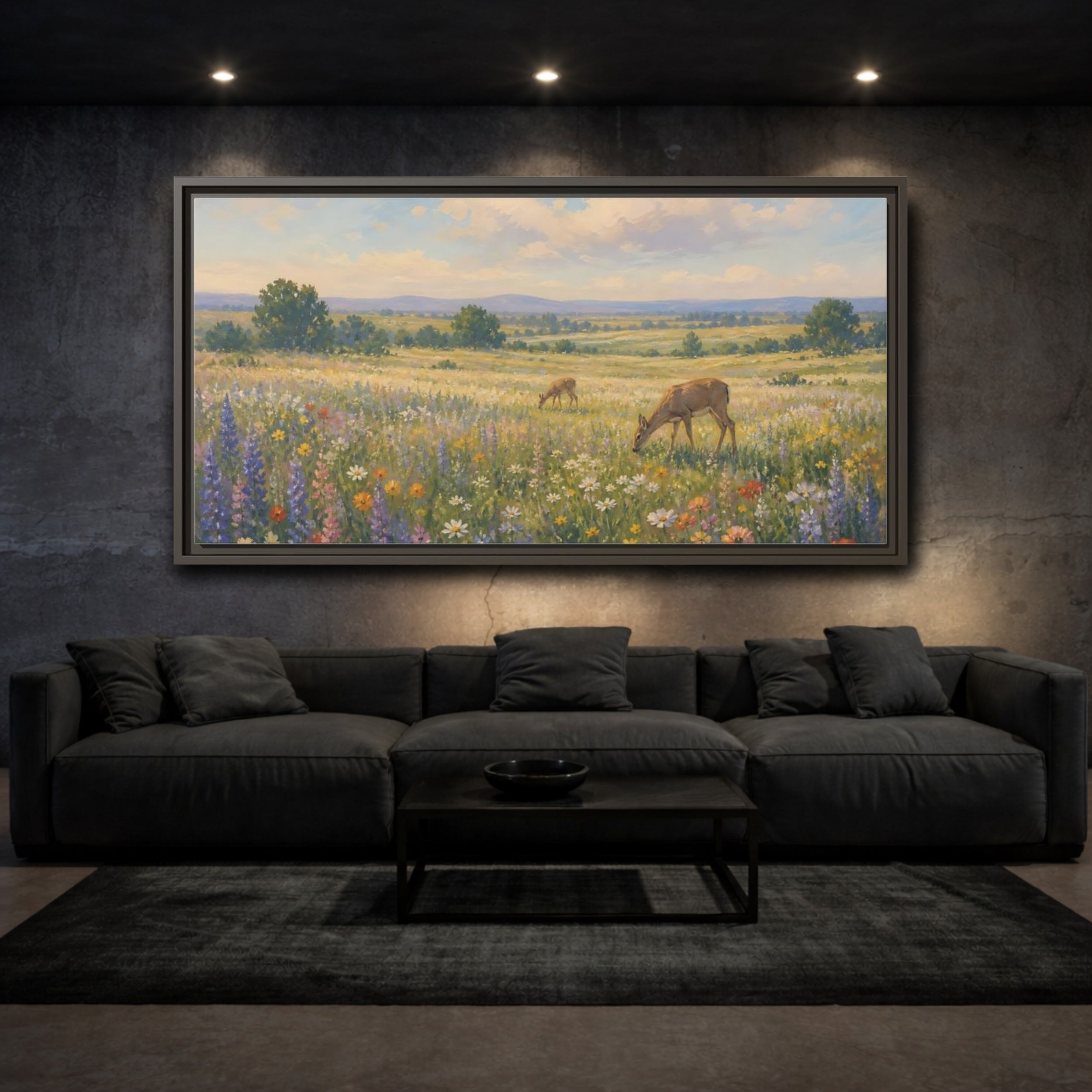 Mockup 3. Nature Wildflower Meadow Colorful Meadow shown as stretched canvas wall art