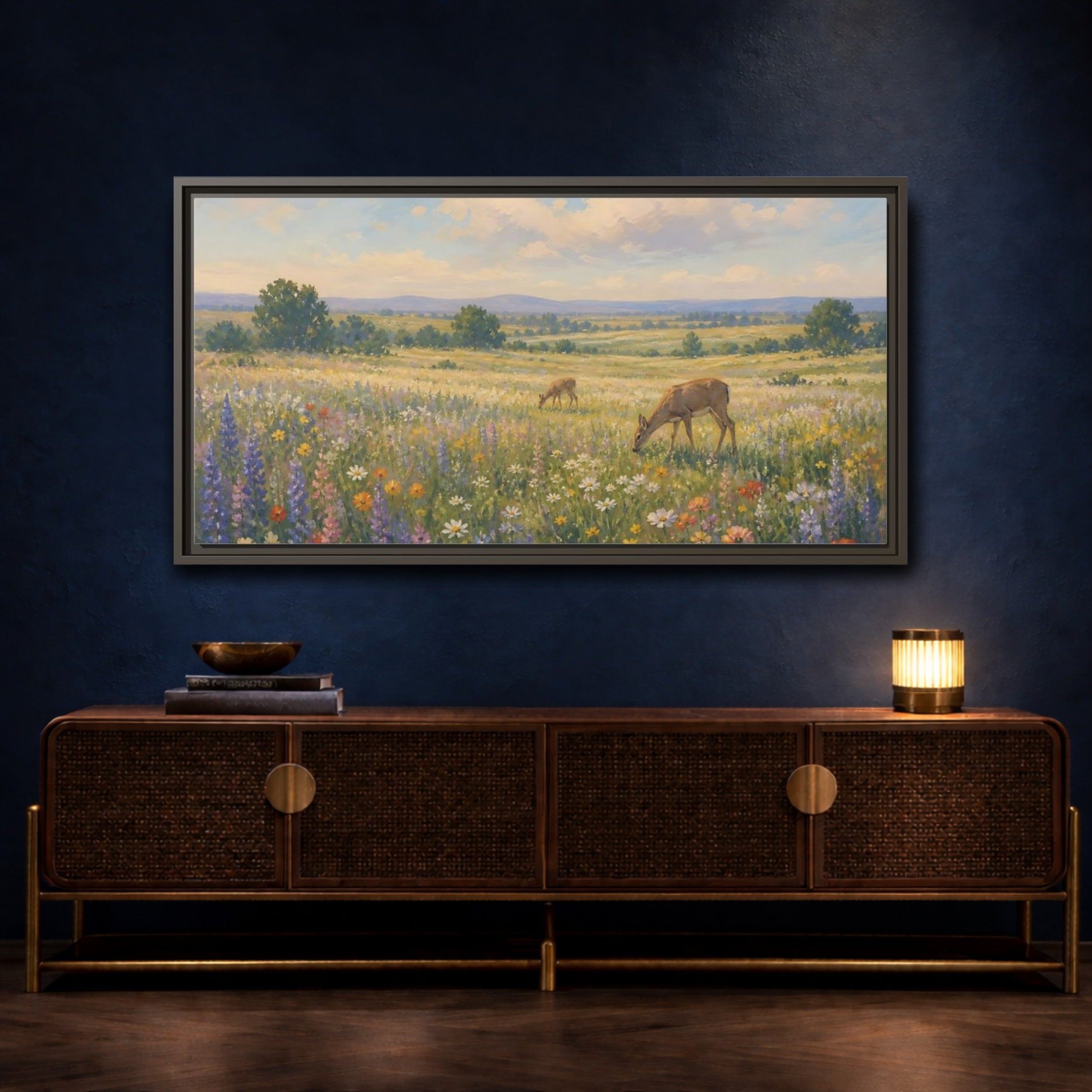 Mockup 4. Nature Wildflower Meadow Colorful Meadow shown as stretched canvas wall art