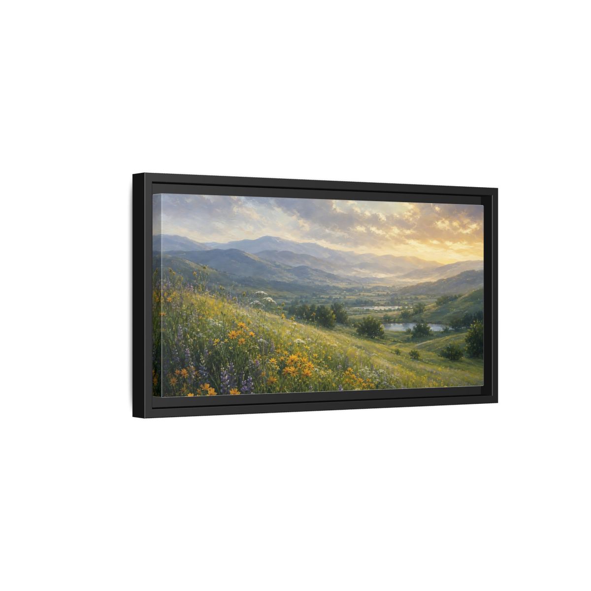 Side Mockup 8. Nature Wildflower Meadow Green Valley shown as stretched canvas wall art