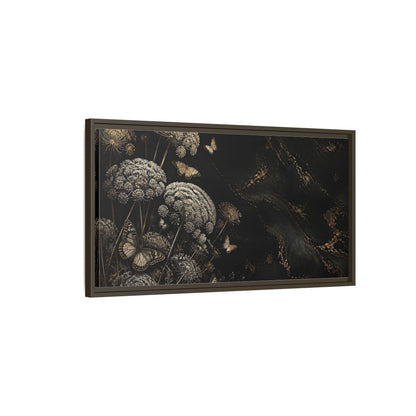 Main Mockup. Nature Wildflowers Black Gold Flowers shown as stretched canvas wall art