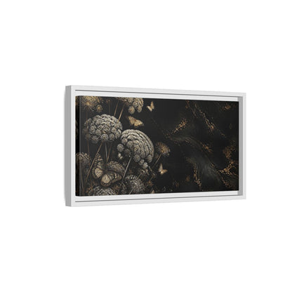Side Mockup 6. Nature Wildflowers Black Gold Flowers shown as stretched canvas wall art
