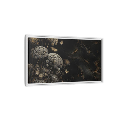 Side Mockup 1. Nature Wildflowers Black Gold Flowers shown as stretched canvas wall art
