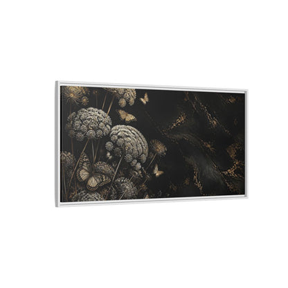 Side Mockup 3. Nature Wildflowers Black Gold Flowers shown as stretched canvas wall art