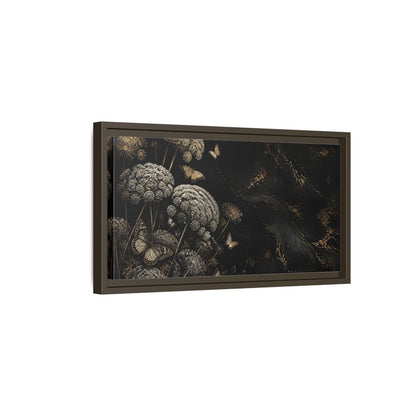 Side Mockup 7. Nature Wildflowers Black Gold Flowers shown as stretched canvas wall art
