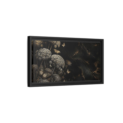 Side Mockup 8. Nature Wildflowers Black Gold Flowers shown as stretched canvas wall art