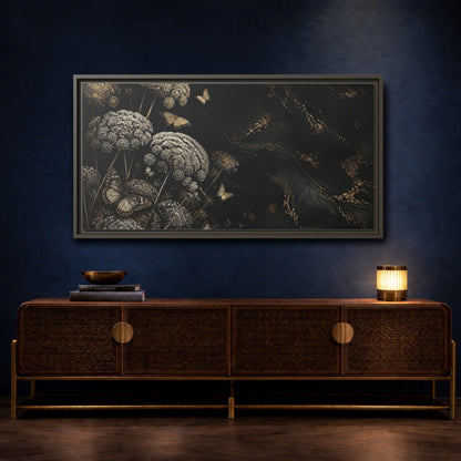 Mockup 4. Nature Wildflowers Black Gold Flowers shown as stretched canvas wall art