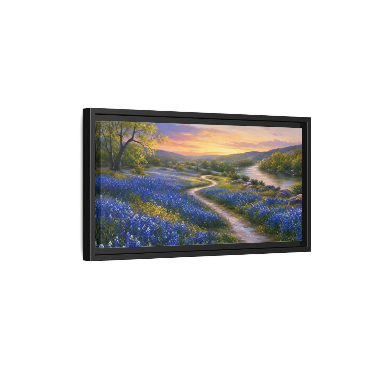 Side Mockup 8. Nature Wildflowers Blue And Orange shown as stretched canvas wall art