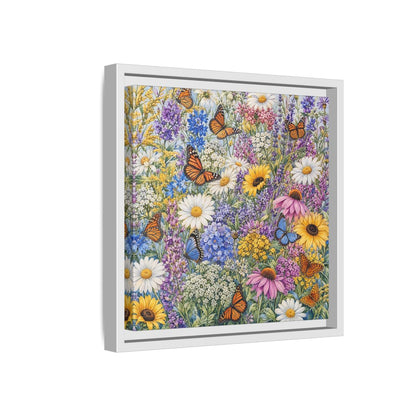 Side Mockup 16. Nature Wildflowers, Butterflies Vibrant Wildflowers shown as stretched canvas wall art