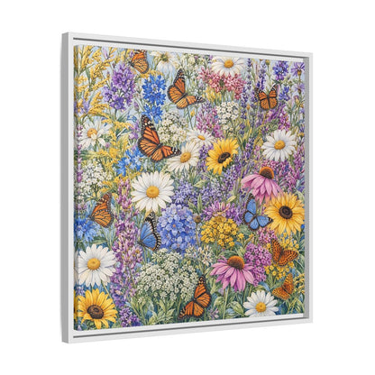 Side Mockup 26. Nature Wildflowers, Butterflies Vibrant Wildflowers shown as stretched canvas wall art