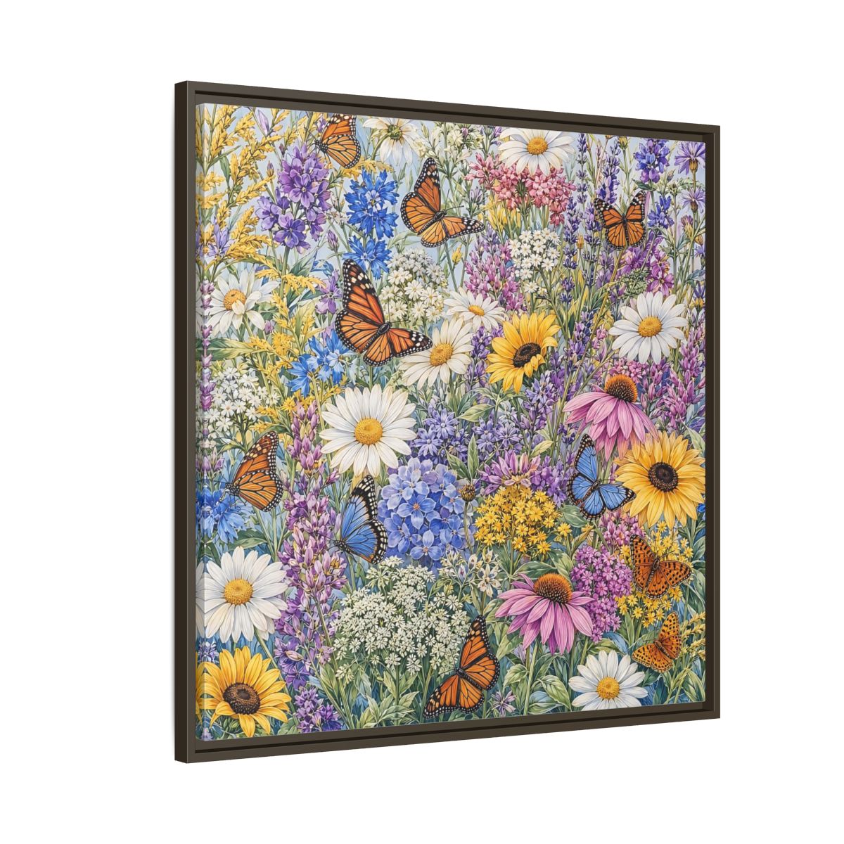 Side Mockup 8. Nature Wildflowers, Butterflies Vibrant Wildflowers shown as stretched canvas wall art