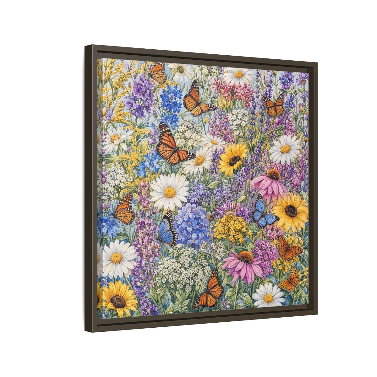 Side Mockup 11. Nature Wildflowers, Butterflies Vibrant Wildflowers shown as stretched canvas wall art