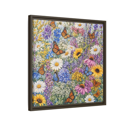 Side Mockup 11. Nature Wildflowers, Butterflies Vibrant Wildflowers shown as stretched canvas wall art