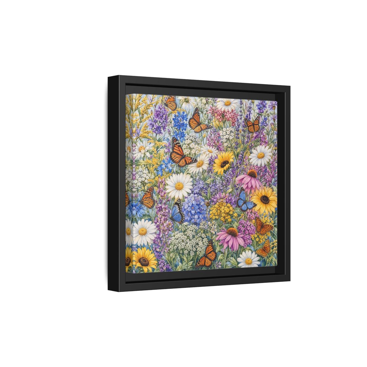Side Mockup 21. Nature Wildflowers, Butterflies Vibrant Wildflowers shown as stretched canvas wall art