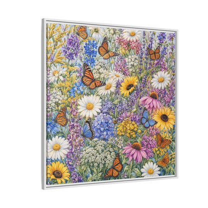 Side Mockup 4. Nature Wildflowers, Butterflies Vibrant Wildflowers shown as stretched canvas wall art