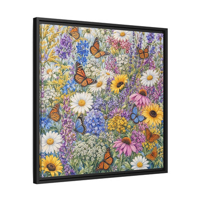 Side Mockup 31. Nature Wildflowers, Butterflies Vibrant Wildflowers shown as stretched canvas wall art