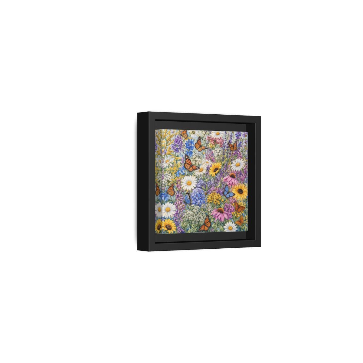 Side Mockup 24. Nature Wildflowers, Butterflies Vibrant Wildflowers shown as stretched canvas wall art