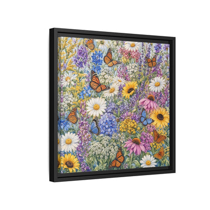 Side Mockup 15. Nature Wildflowers, Butterflies Vibrant Wildflowers shown as stretched canvas wall art
