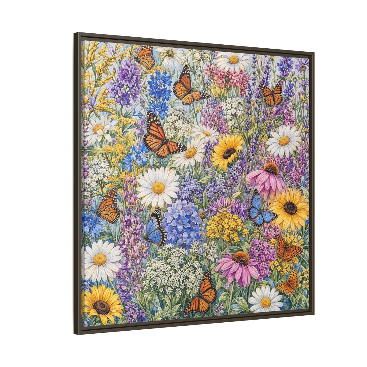 Side Mockup 5. Nature Wildflowers, Butterflies Vibrant Wildflowers shown as stretched canvas wall art