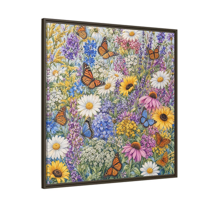 Side Mockup 5. Nature Wildflowers, Butterflies Vibrant Wildflowers shown as stretched canvas wall art