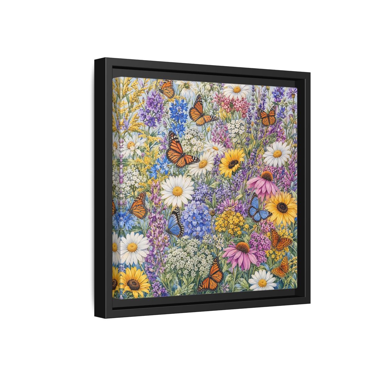 Side Mockup 18. Nature Wildflowers, Butterflies Vibrant Wildflowers shown as stretched canvas wall art