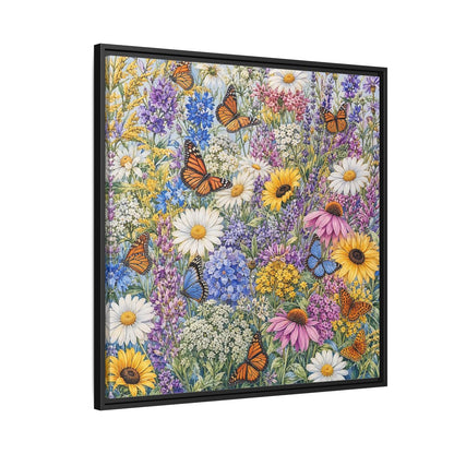 Side Mockup 9. Nature Wildflowers, Butterflies Vibrant Wildflowers shown as stretched canvas wall art