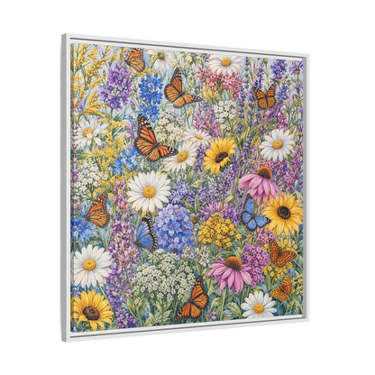 Side Mockup 25. Nature Wildflowers, Butterflies Vibrant Wildflowers shown as stretched canvas wall art