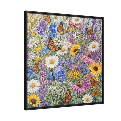 Side Mockup 6. Nature Wildflowers, Butterflies Vibrant Wildflowers shown as stretched canvas wall art