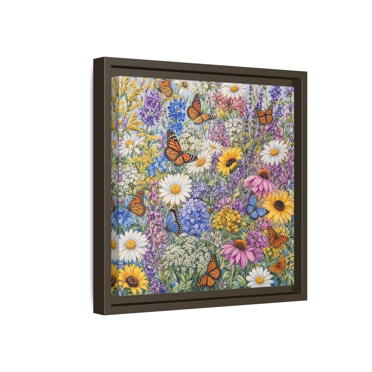 Side Mockup 17. Nature Wildflowers, Butterflies Vibrant Wildflowers shown as stretched canvas wall art