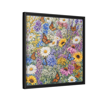 Side Mockup 12. Nature Wildflowers, Butterflies Vibrant Wildflowers shown as stretched canvas wall art