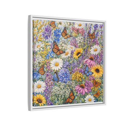 Side Mockup 10. Nature Wildflowers, Butterflies Vibrant Wildflowers shown as stretched canvas wall art