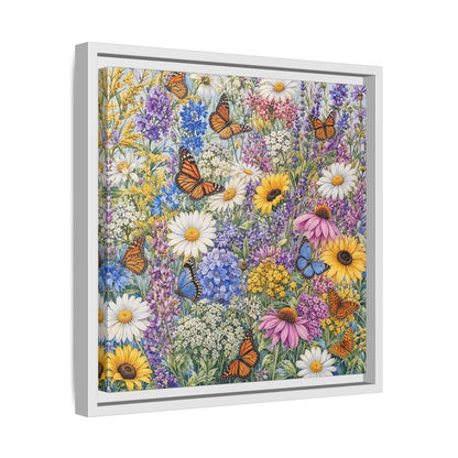 Side Mockup 28. Nature Wildflowers, Butterflies Vibrant Wildflowers shown as stretched canvas wall art