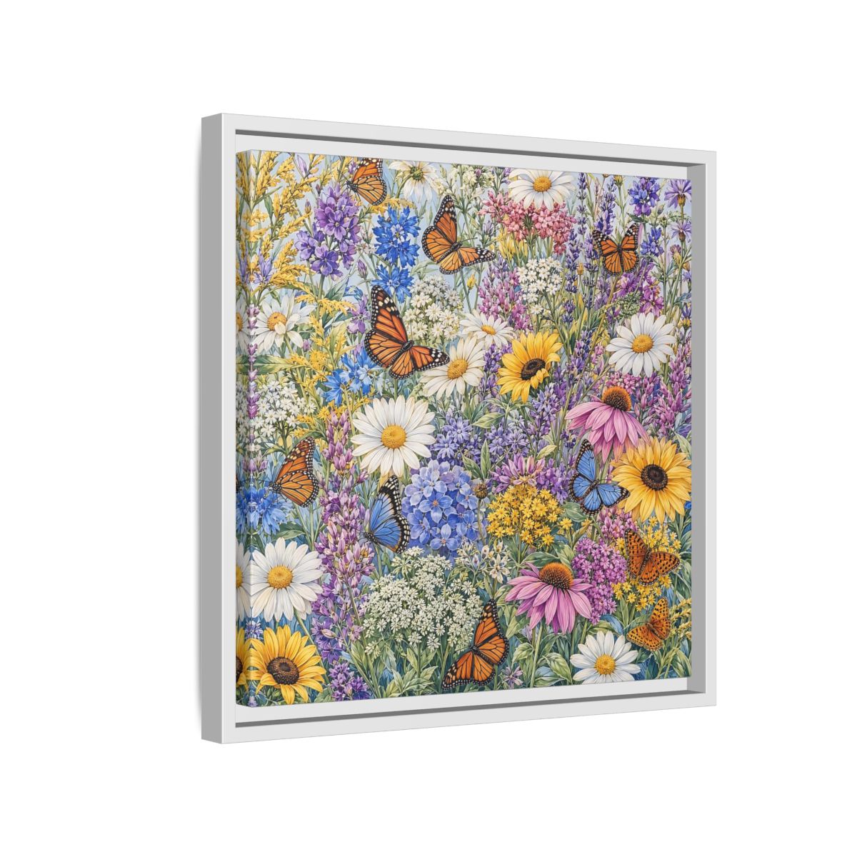 Side Mockup 13. Nature Wildflowers, Butterflies Vibrant Wildflowers shown as stretched canvas wall art