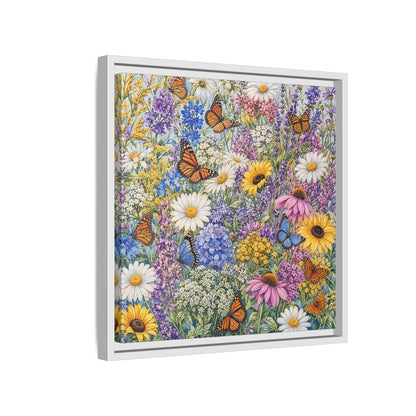 Side Mockup 13. Nature Wildflowers, Butterflies Vibrant Wildflowers shown as stretched canvas wall art