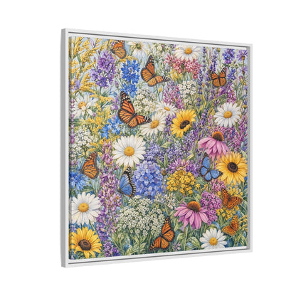 Side Mockup 7. Nature Wildflowers, Butterflies Vibrant Wildflowers shown as stretched canvas wall art