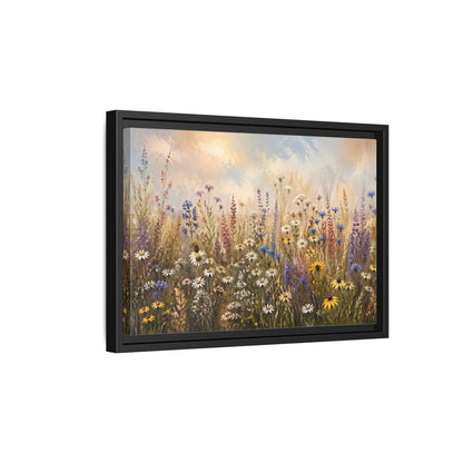 Side Mockup 6. Nature Wildflowers Colorful Wildflower Field shown as stretched canvas wall art