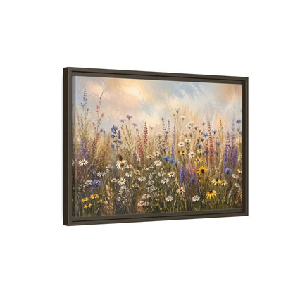 Side Mockup 2. Nature Wildflowers Colorful Wildflower Field shown as stretched canvas wall art