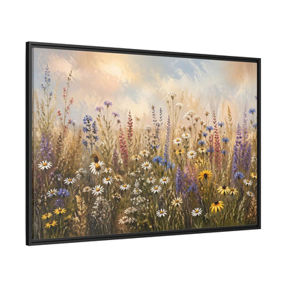Side Mockup 12. Nature Wildflowers Colorful Wildflower Field shown as stretched canvas wall art
